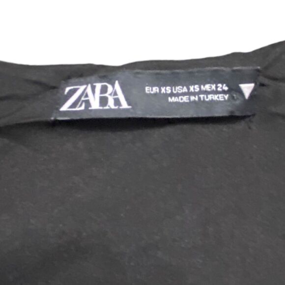 Zara Women Black Short Puff Sleeves Short Mini Dress Flowy V Neck XS - Picture 13 of 14